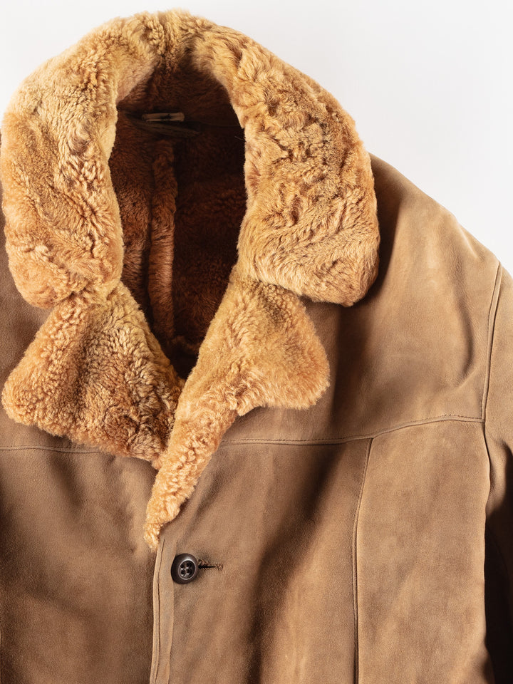 Vintage 70's Men Sheepskin Shearling Coat in Beige