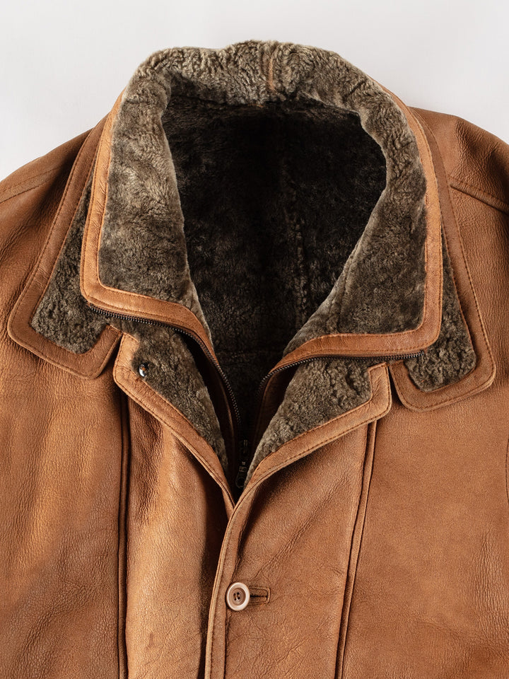 Vintage 80's Men Sheepskin Coat in BrownVN597