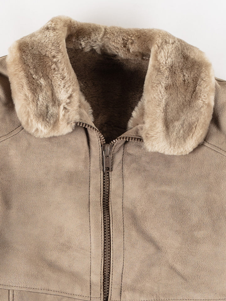 Vintage 80's Men Sheepskin Jacket in GrayVN744