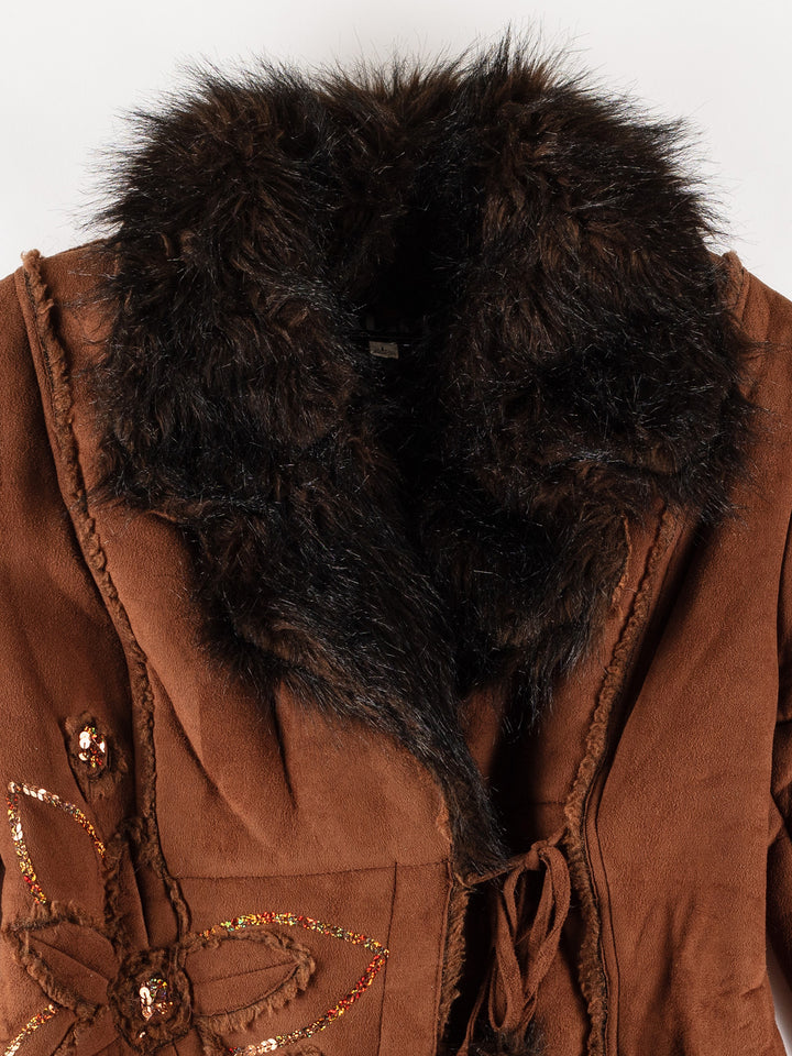 Vintage 70's Women Faux Sheepskin Coat in BrownMN653