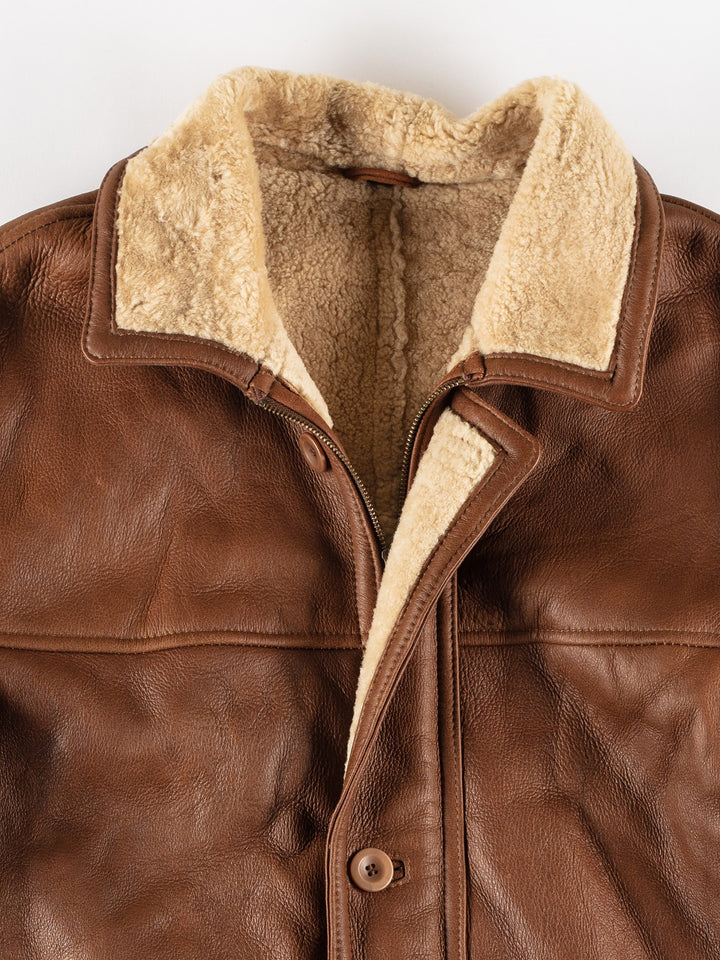 Vintage 80's Men Sheepskin Coat in BrownMN742