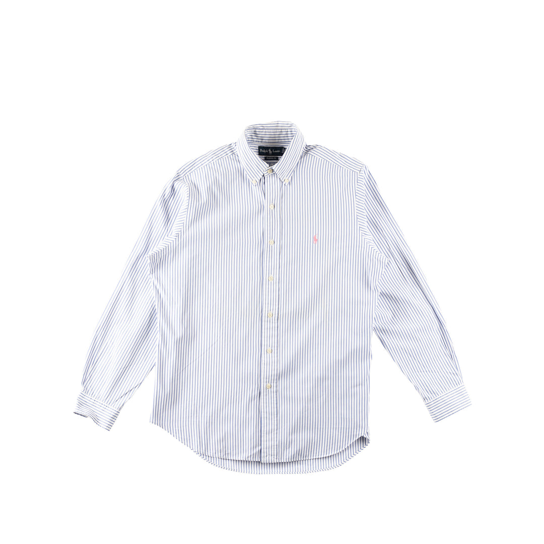 Vintage 90's Men Ralph Lauren Blue White Striped Shirt