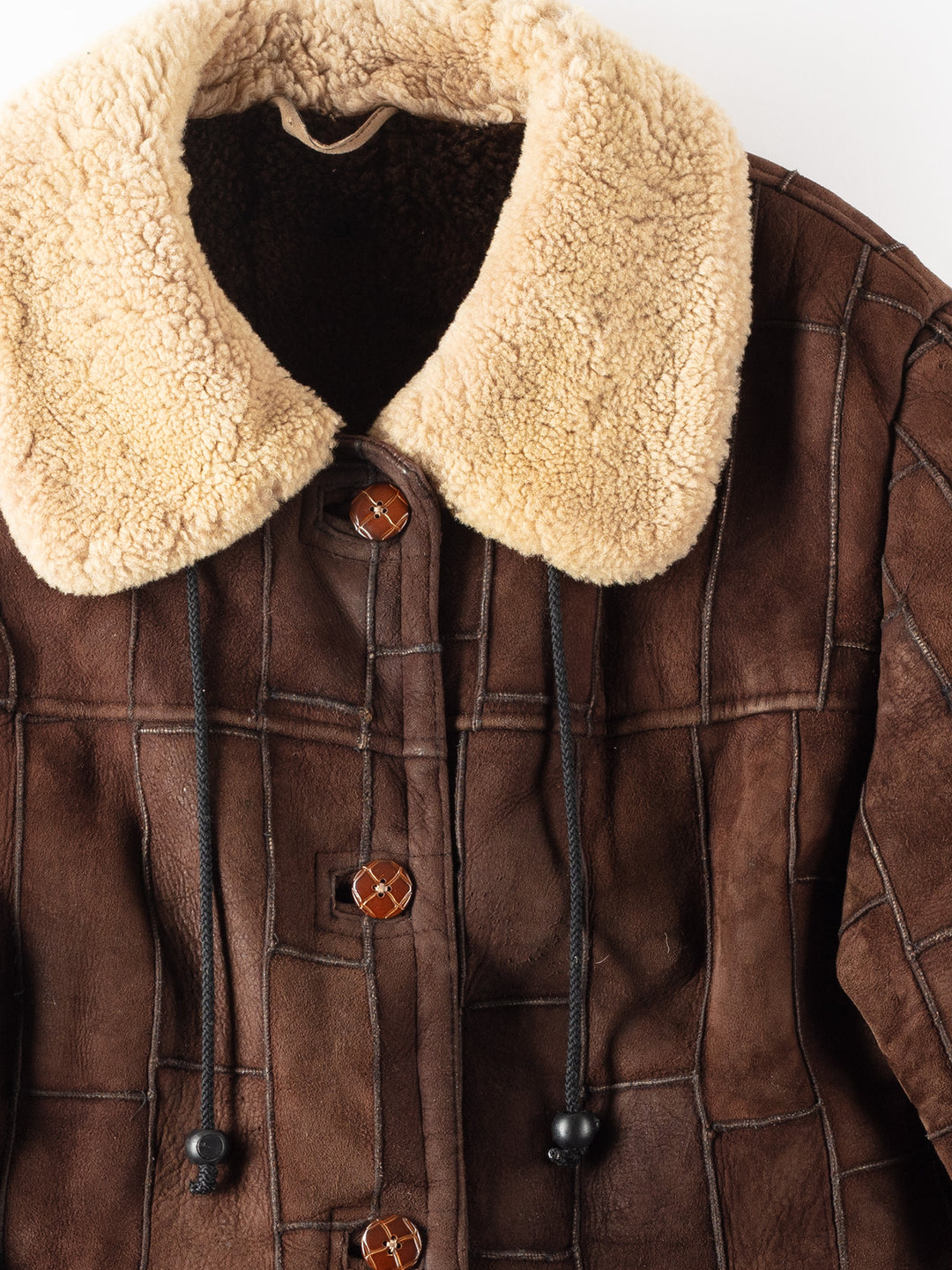 Vintage 80's Women Sheepskin Shearling Coat in Brown