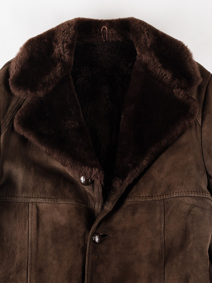 Vintage 70's Men Faux Sheepskin Coat in BrownVN337