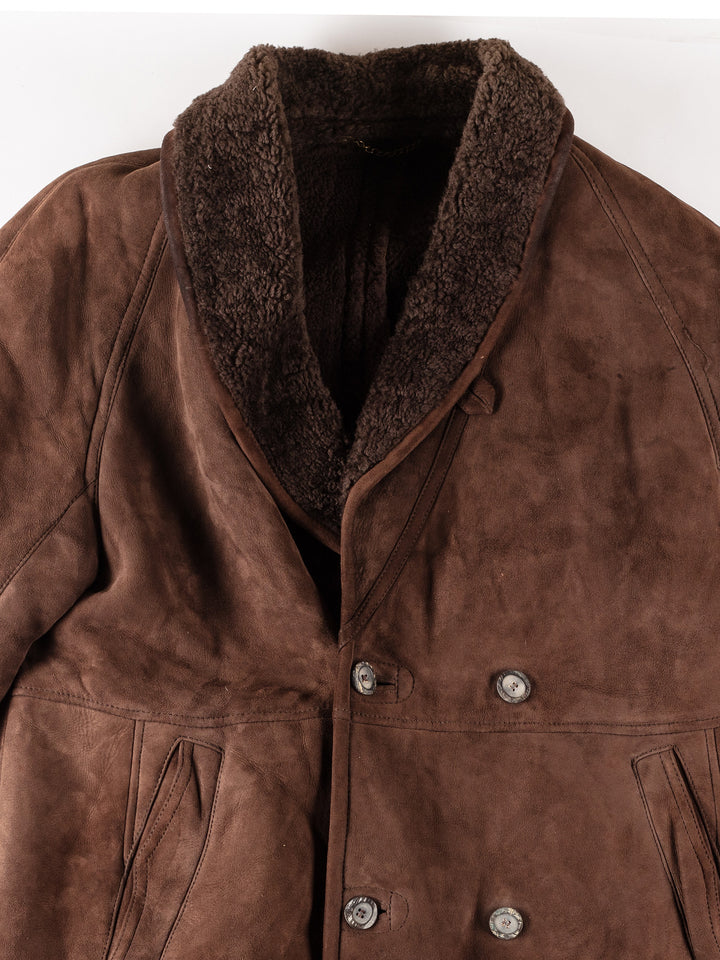 Vintage 80's Men Sheepskin Coat in BrownVN310