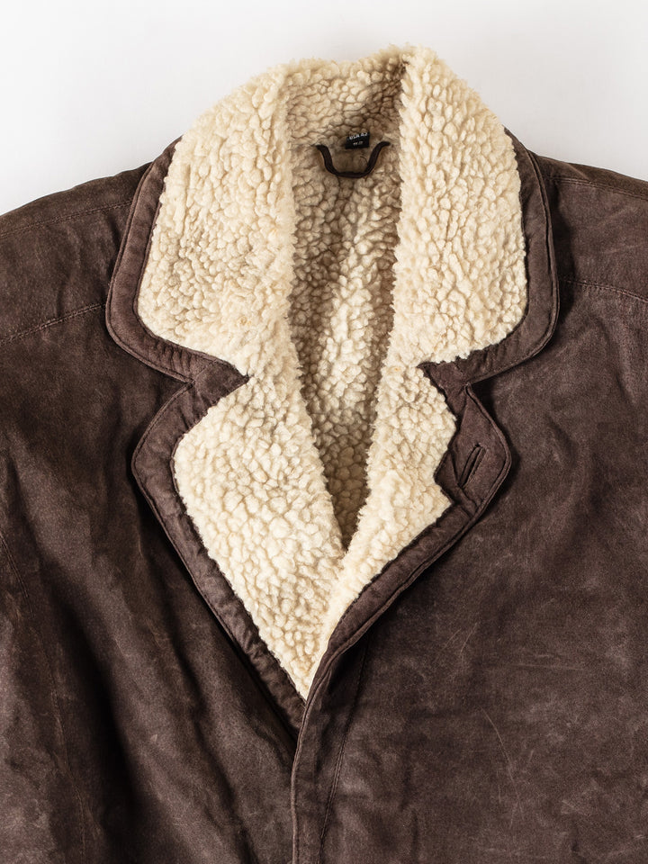 Vintage 90's Men Faux Sheepskin Coat in BrownVN361