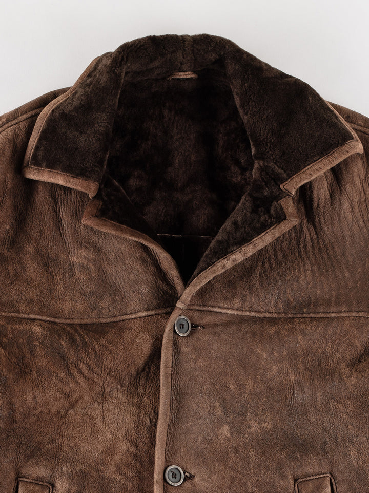 Vintage 80's Men Sheepskin Coat in BrownVN688