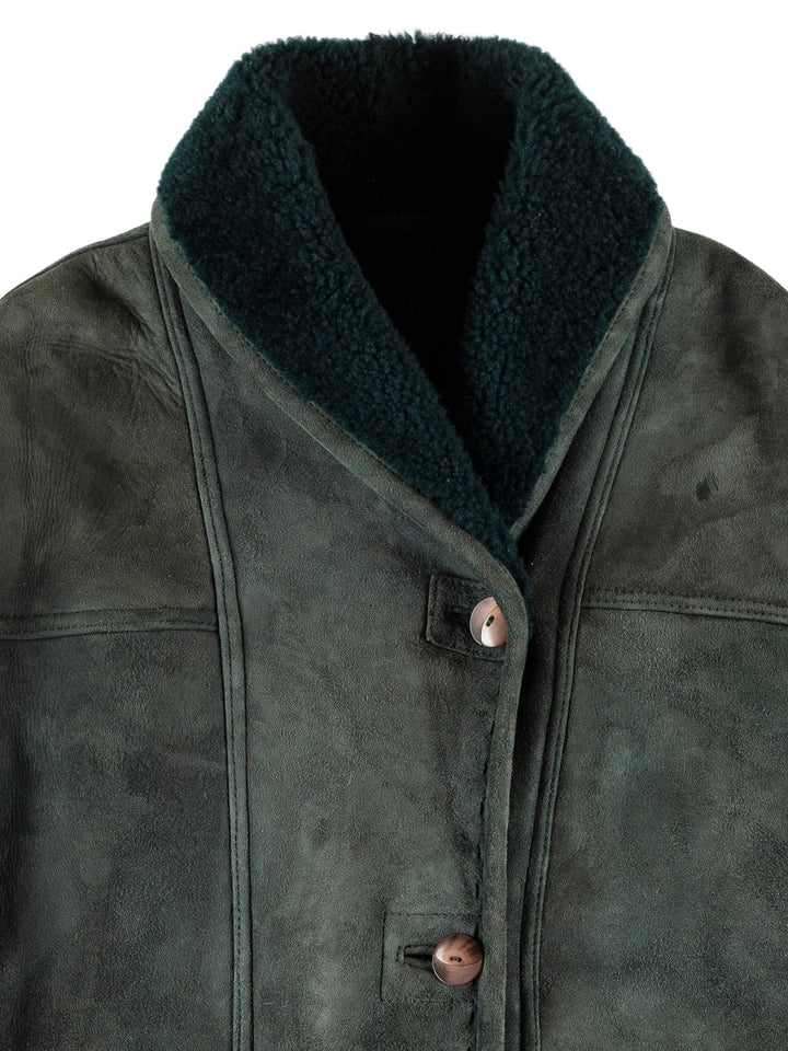 Vintage 80's Women Sheepskin Coat in GreenMN742