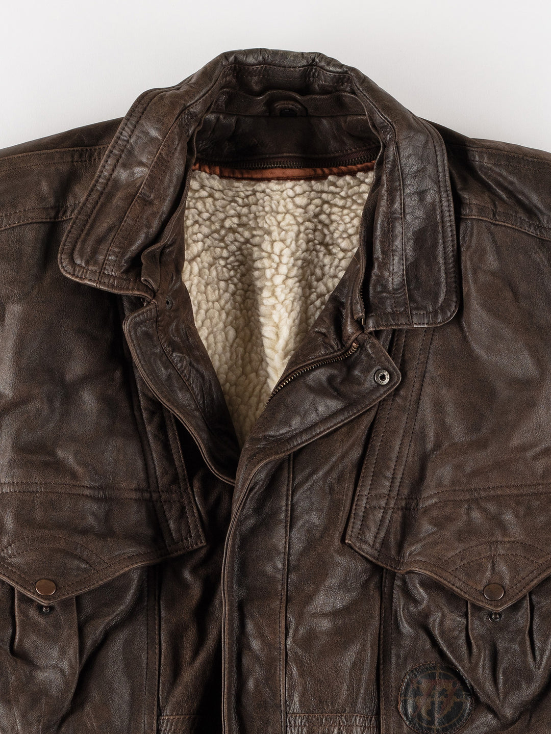 Vintage 80's Men Faux Sheepskin Jacket in BrownVN579