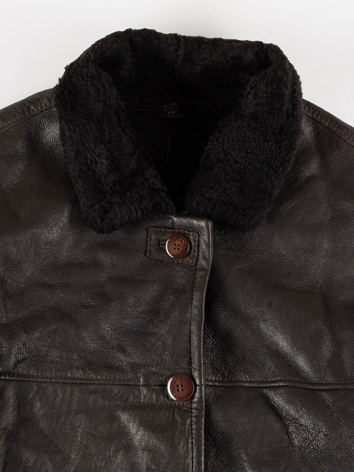 Vintage 80's Women Sheepskin Coat in BlackMN741