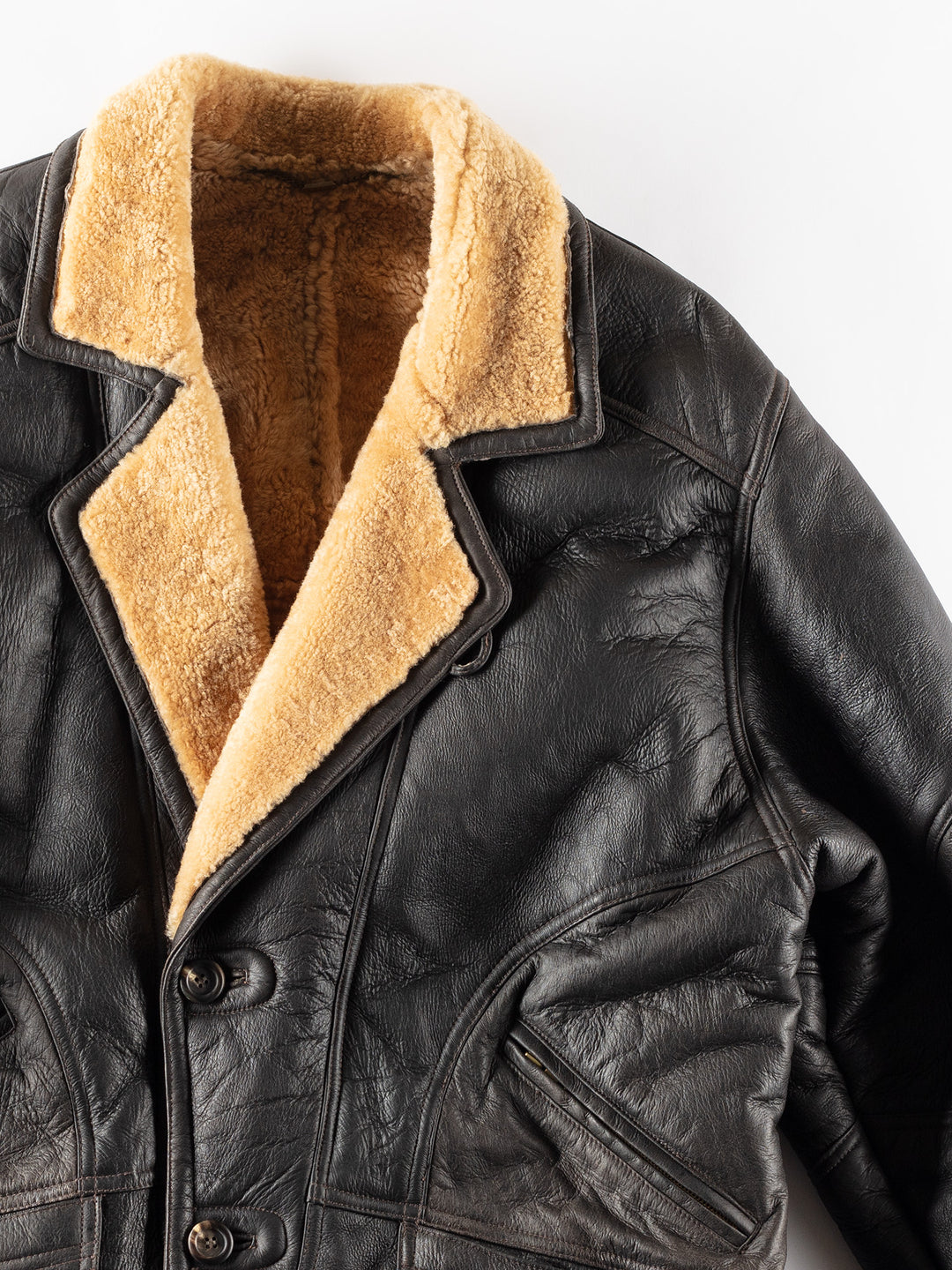 Vintage 90's Men Sheepskin Coat in Black
