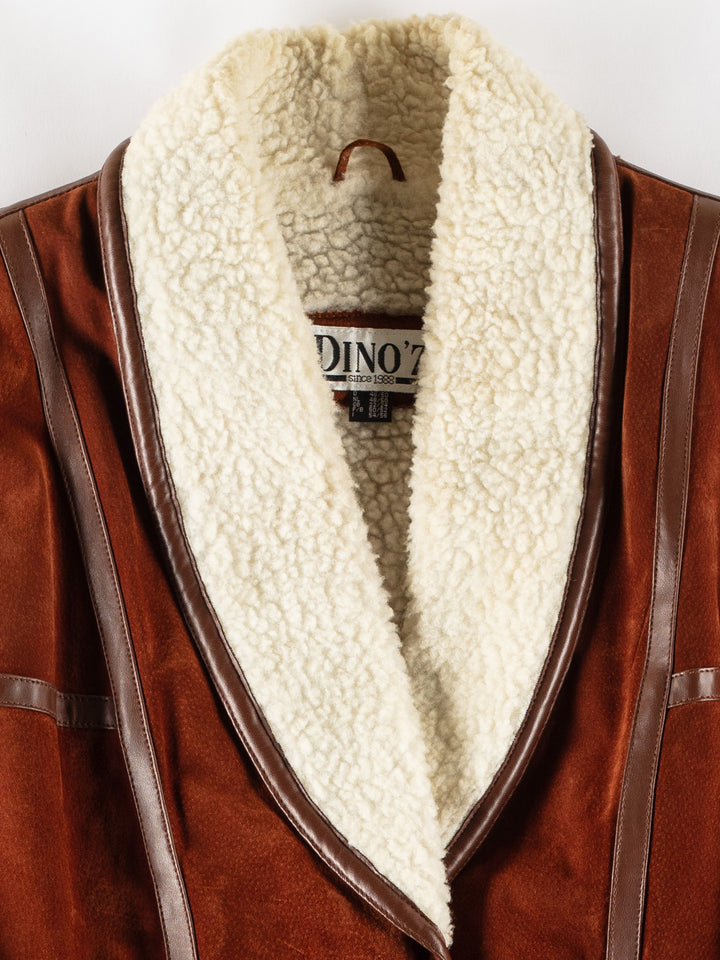 Vintage 80's Women Faux Sheepskin Coat in BrownMN783