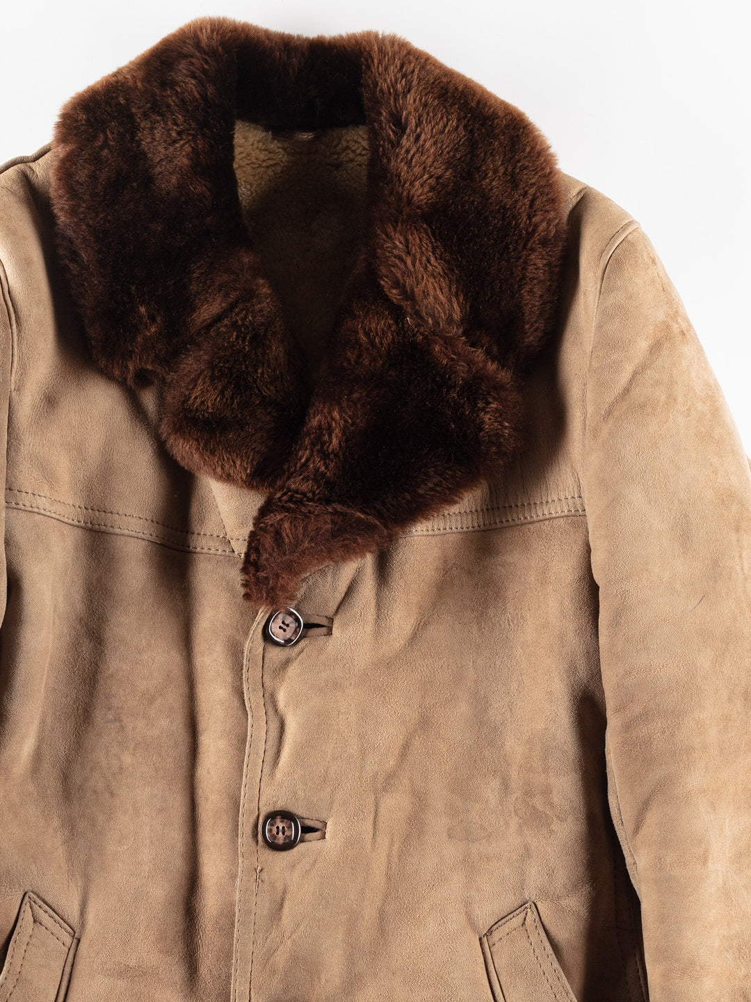 Vintage 70's Men Sheepskin Shearling Coat in Brown