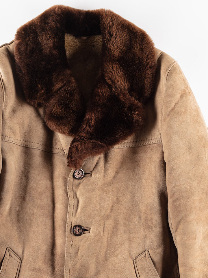 Vintage 70's Men Sheepskin Shearling Coat in Brown