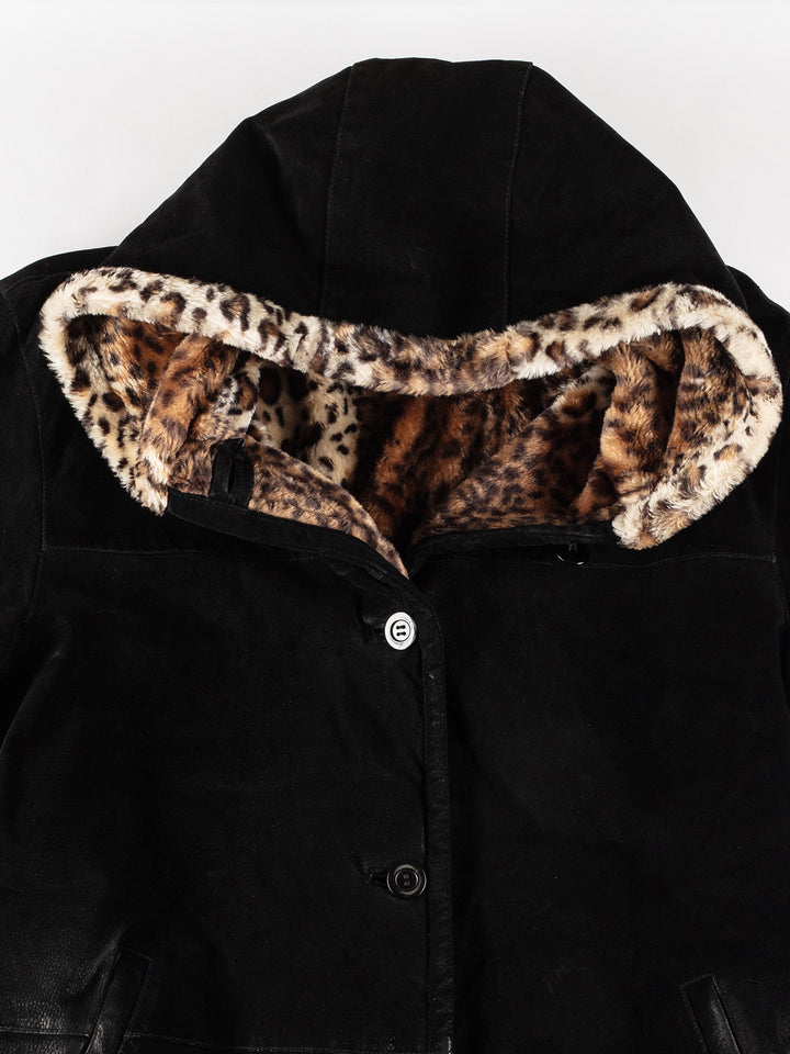 Vintage 80's Women Faux Sheepskin Coat in BlackMN457