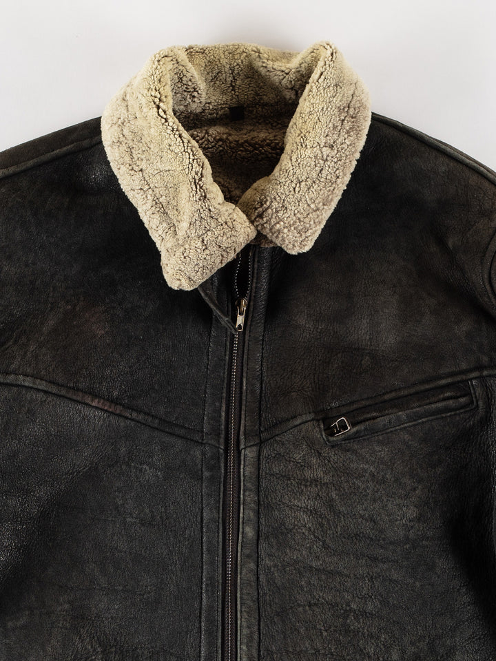 Vintage 80's Men Sheepskin Coat in BlackVN691