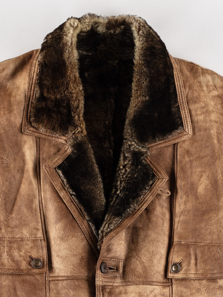 Vintage 80's Men Sheepskin Coat in BrownVN626