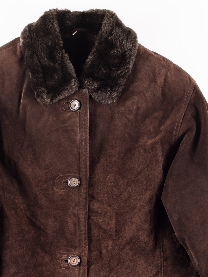 Vintage 80's Women Faux Sheepskin Coat in Brown