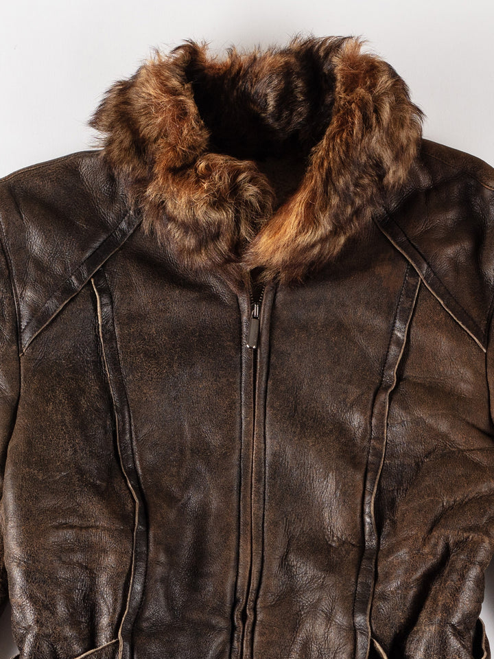 Vintage 80's Women Sheepskin Jacket in BrownMN573