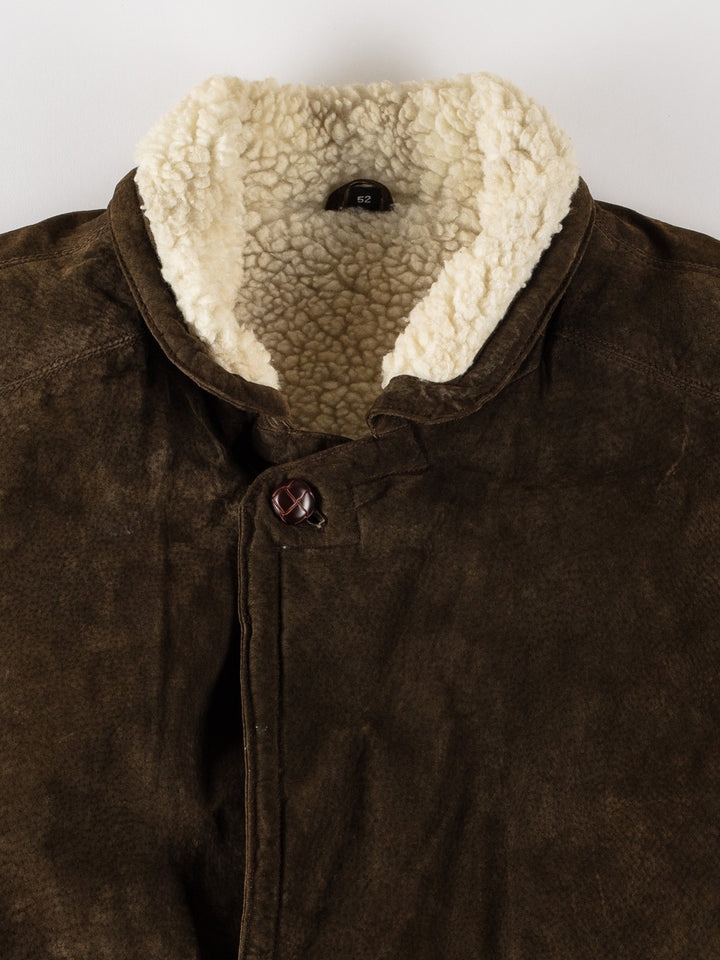Vintage 80's Men Faux Sheepskin Coat in GreenVN548