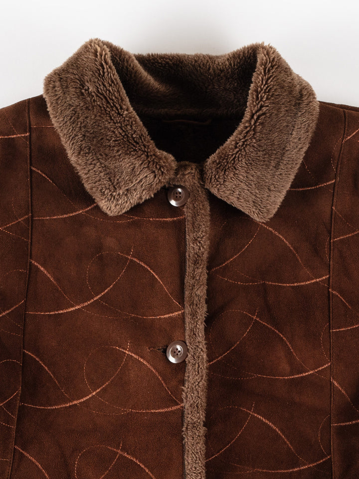 Vintage 80's Women Faux Sheepskin Coat in BrownMN455