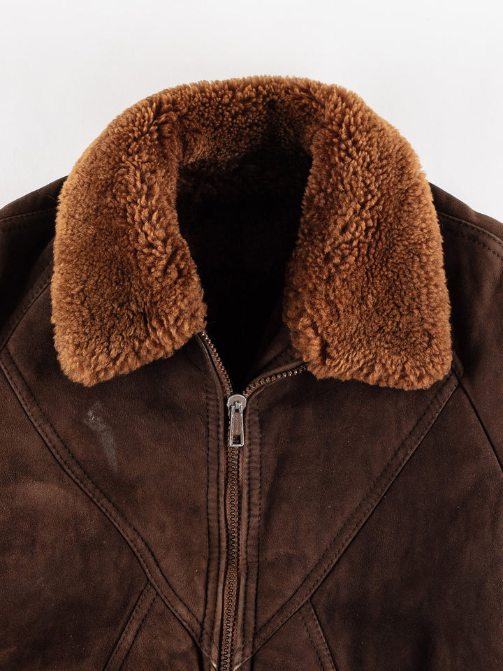 Vintage 80's Men Sheepskin Jacket in BrownVN442