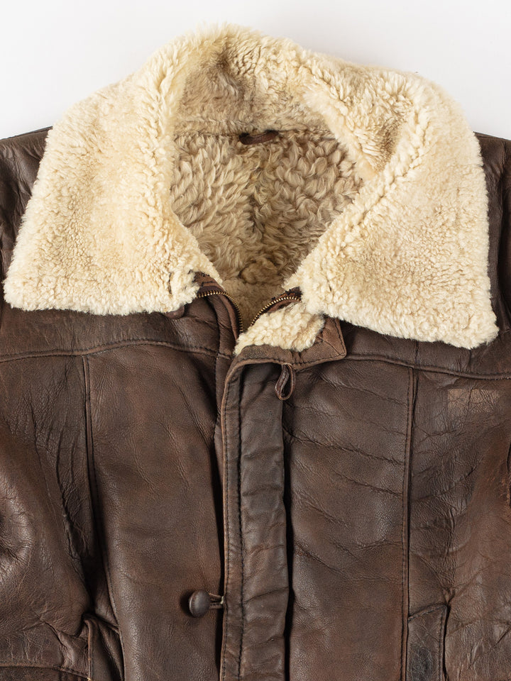 Vintage 80's Men Sheepskin Jacket in BrownVN269