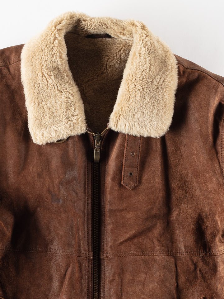 Vintage 80's Men Faux Sheepskin Jacket in Brown