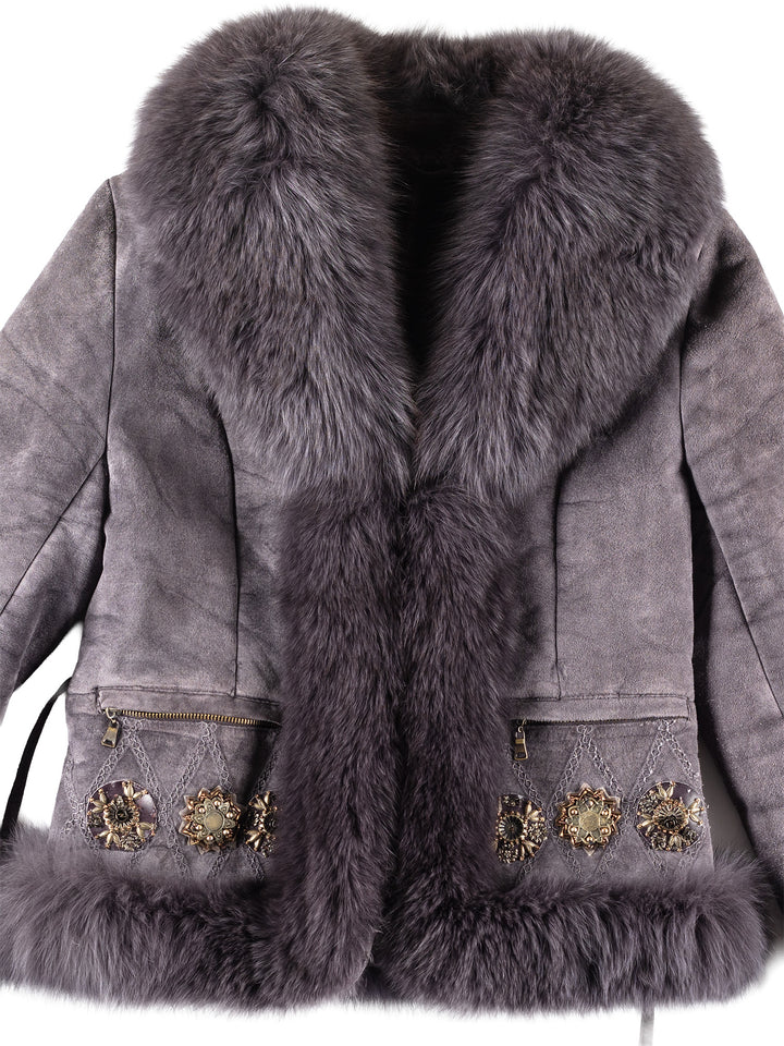 Vintage 00's Women Sheepskin Coat in Purple