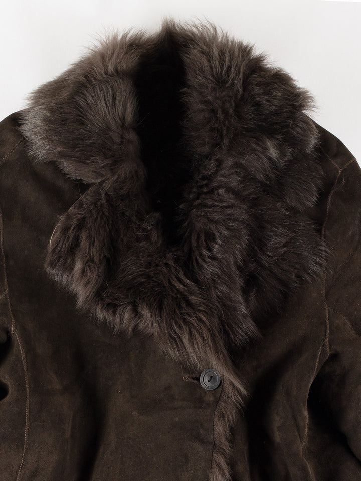 Vintage 70's Women Sheepskin Coat in GrayMN771