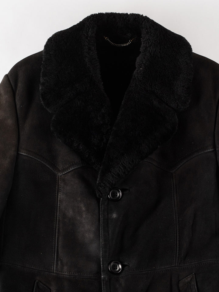 Vintage 70's Men Sheepskin Coat in BlackVN425