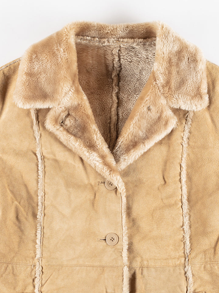 Vintage 80's Women Faux Sheepskin Coat in BeigeMN407