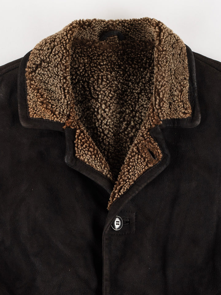 Vintage 80's Men Sheepskin Coat in BlackVN738