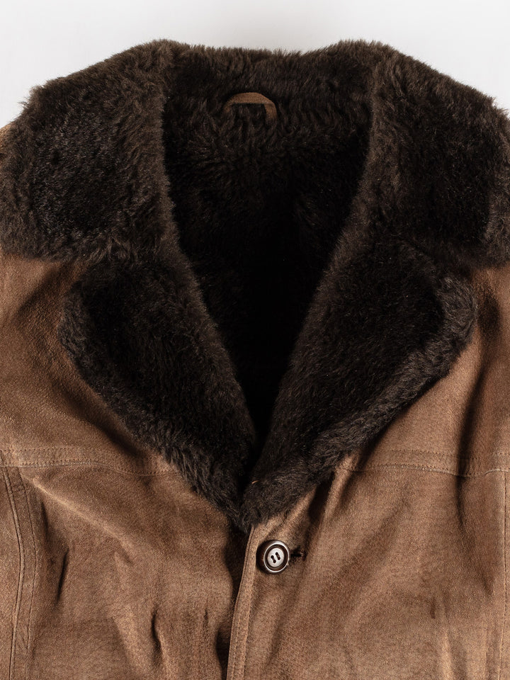 Vintage 70's Men Faux Sheepskin Coat in BrownVN439