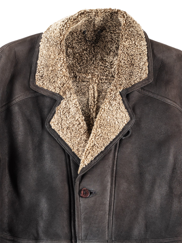 Vintage 90's Men Sheepskin Coat in Black