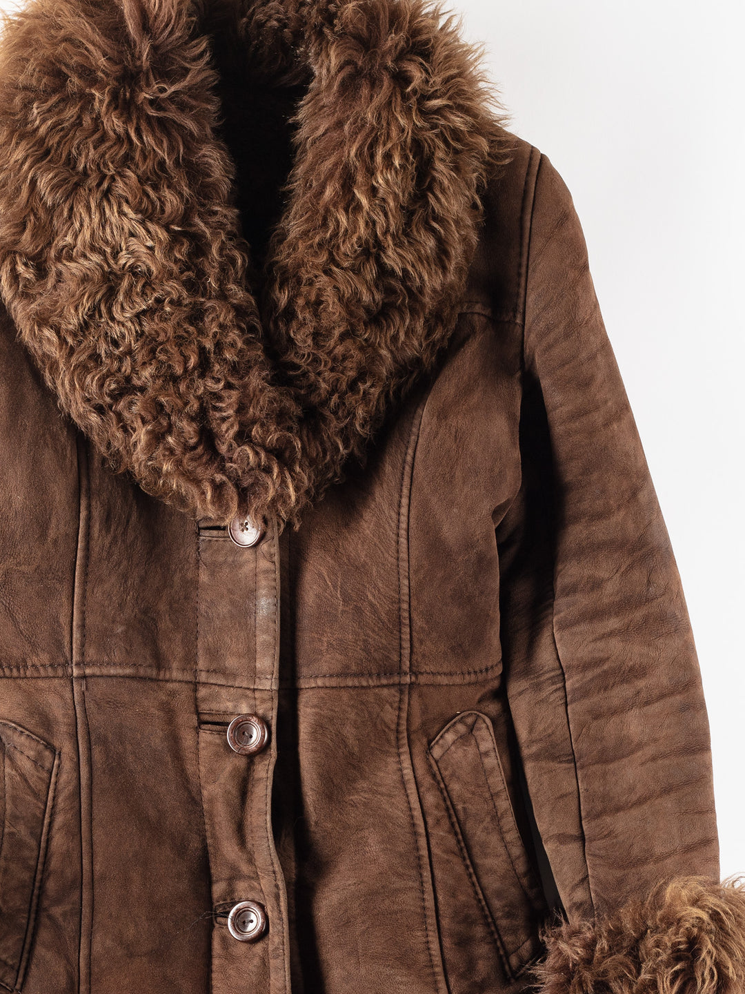 Vintage 70's Women Sheepskin Shearling Coat in Brown