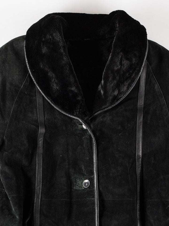 Vintage 80's Women Faux Sheepskin Coat in BlackMN364