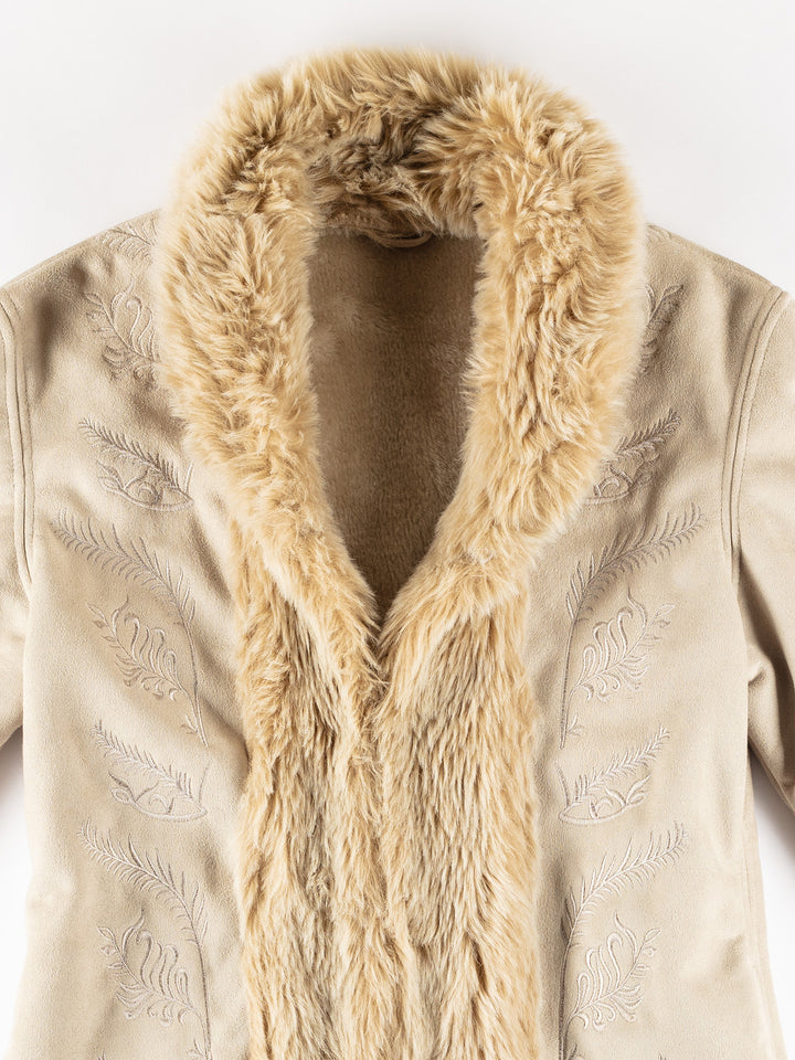 Vintage 70's Women Faux Sheepskin Coat in BeigeMN652