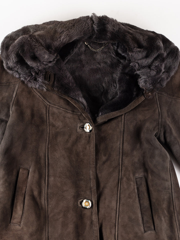 Vintage 80's Women Sheepskin Coat in BrownMN301