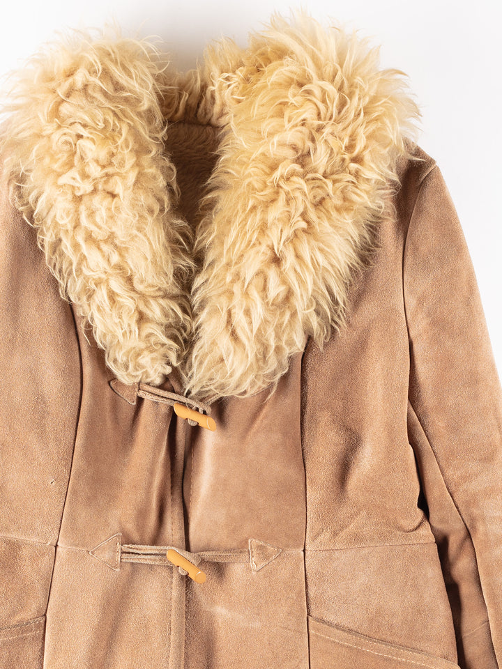 Vintage 90's Women Faux Sheepskin Coat in Beige