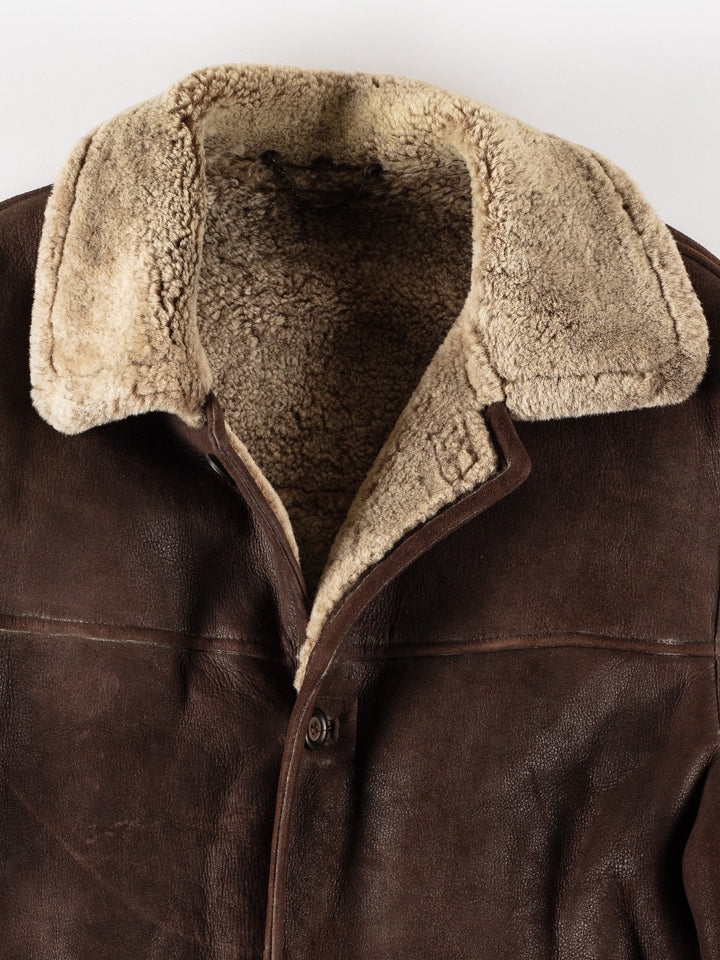 Vintage 80's Men Sheepskin Coat in BrownVN426