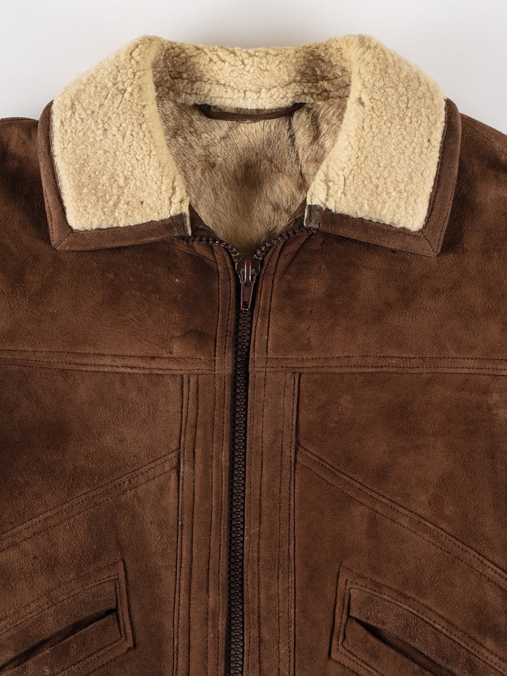 Vintage 80's Men Sheepskin Jacket in BrownVN689
