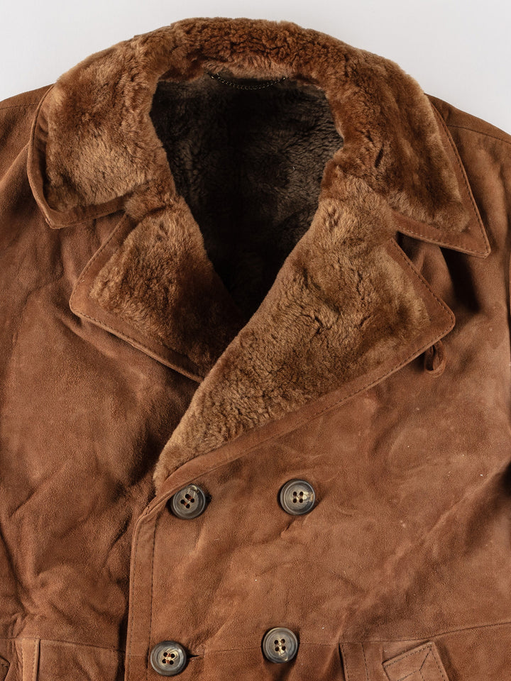 Vintage 80's Men Sheepskin Coat in BrownVN533
