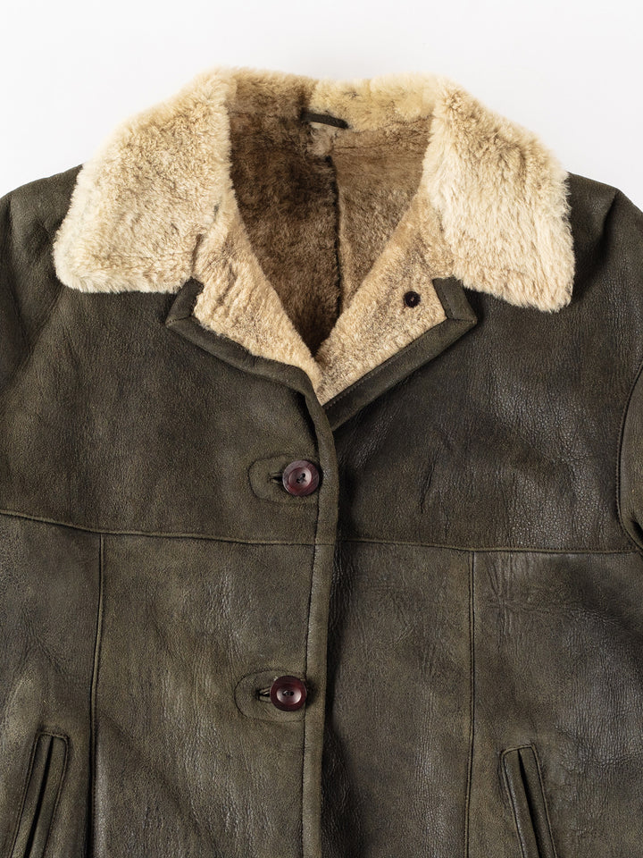 Vintage 80's Women Sheepskin Jacket in GreenMN323