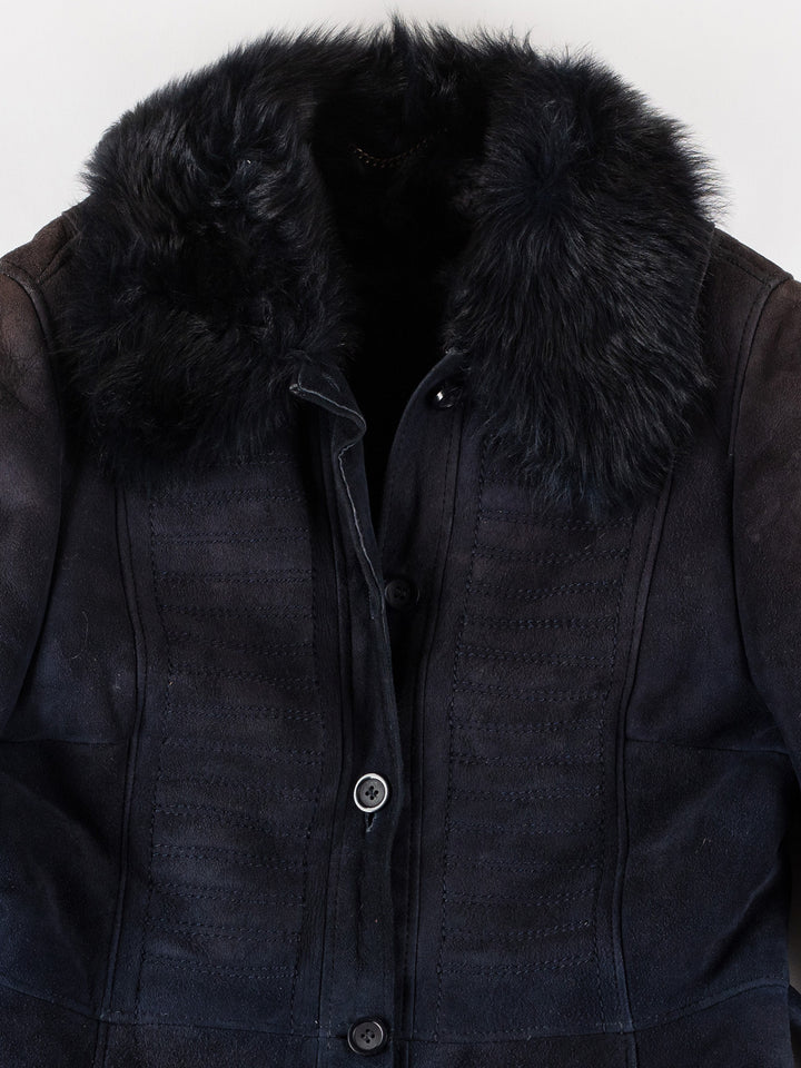 Vintage 70's Women Sheepskin Coat in BlueMN660