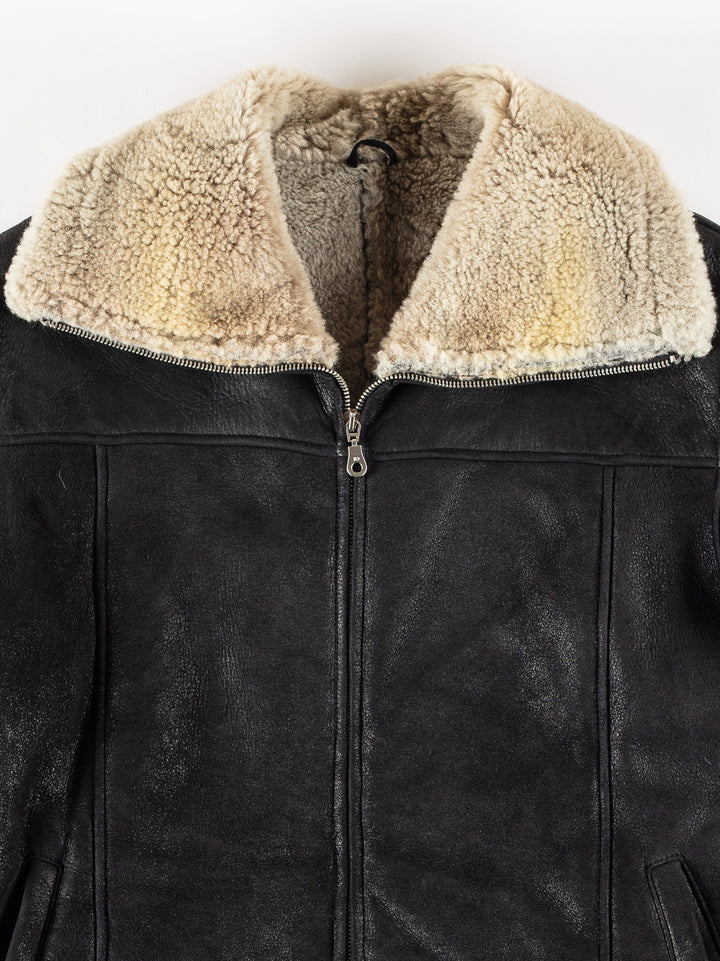 Vintage 80's Women Sheepskin Jacket in BlackMN452