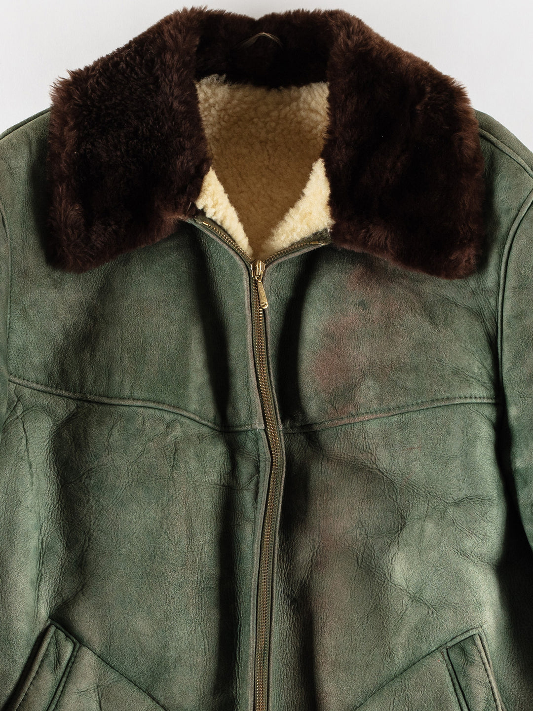 Vintage 80's Women Sheepskin Jacket in GreenMN794