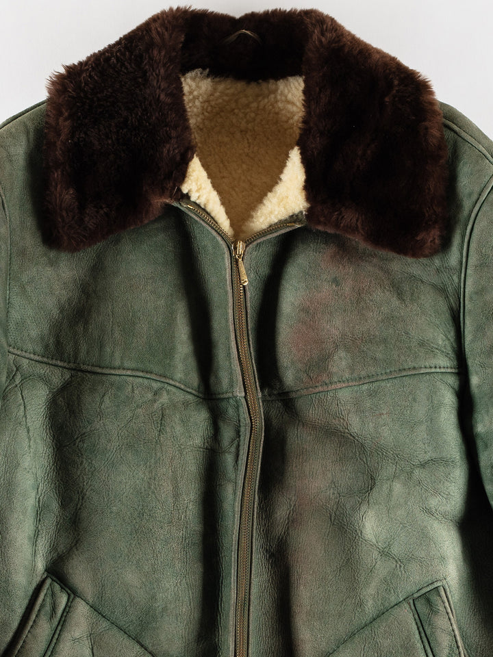 Vintage 80's Women Sheepskin Jacket in GreenMN794