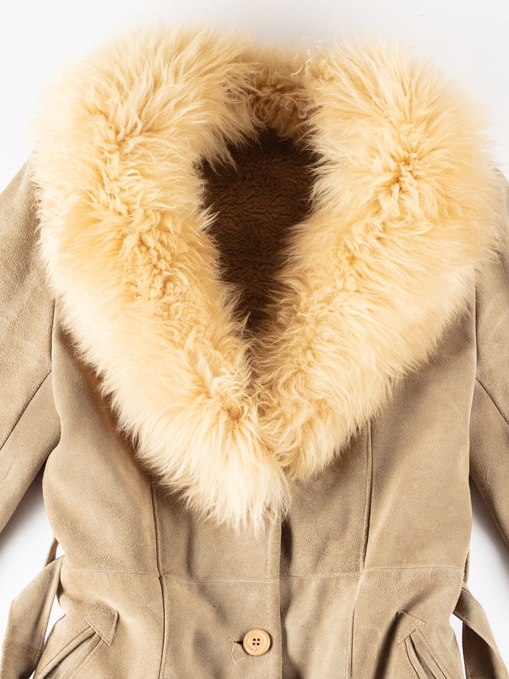 Vintage 70's Women Faux Sheepskin Coat in BeigeMN277