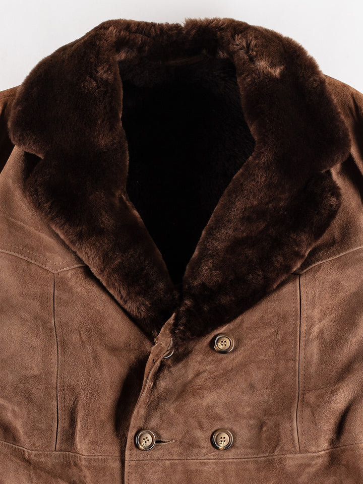 Vintage 80's Men Faux Sheepskin Coat in BrownVN436